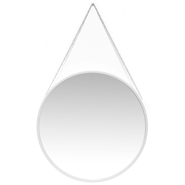 Infinity Instruments Franc Mirror - 17.5" Round Wall Mirror, with a White Frame and Real Metal Chain 20032WH